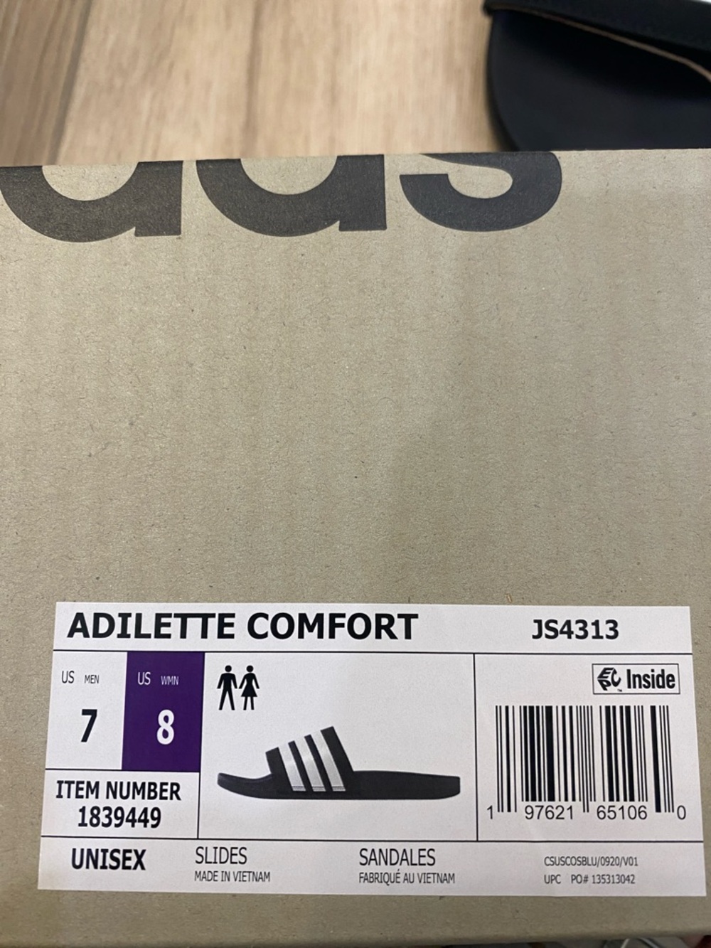 adidas Adilette Comfort Slides - Black with White Stripes